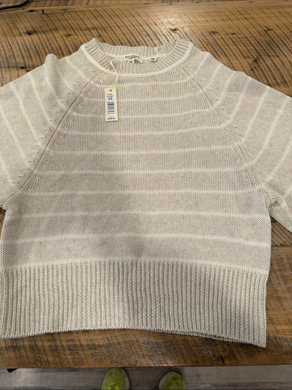 NEW Max Studio Tan and cream Striped Crewneck Sweater